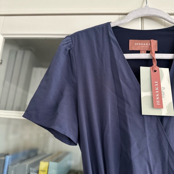 JessaKae short sleeve maxi lined dress slate blue NWT NEW SIZE SMALL - Picture 3 of 3